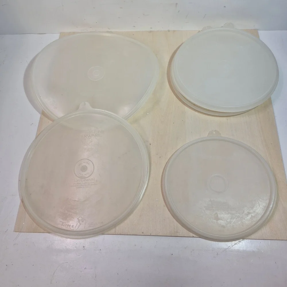 Vintage Tupperware Replacement Lids 6 Translucent White Round Seals Mixed Sizes